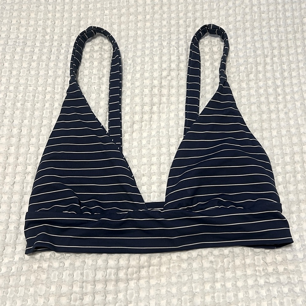 BOYS + ARROWS Fillis The Firecracker Bikini Top, Blue and White Stripe, Size S